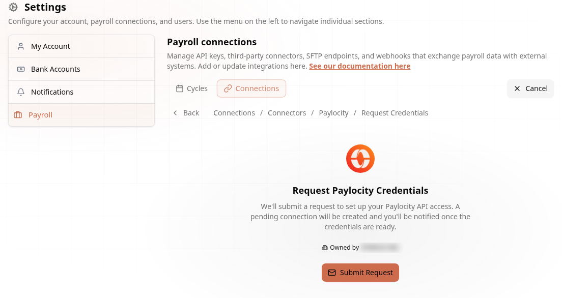 Request new Paylocity credentials