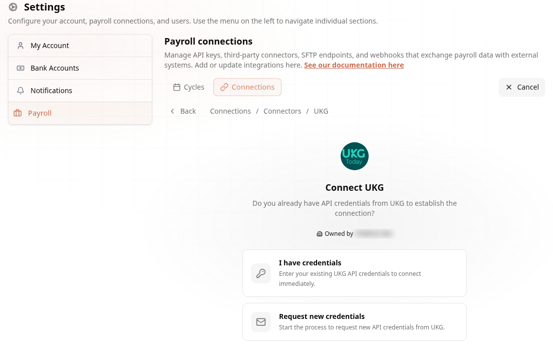 Connect UKG — credentials choice