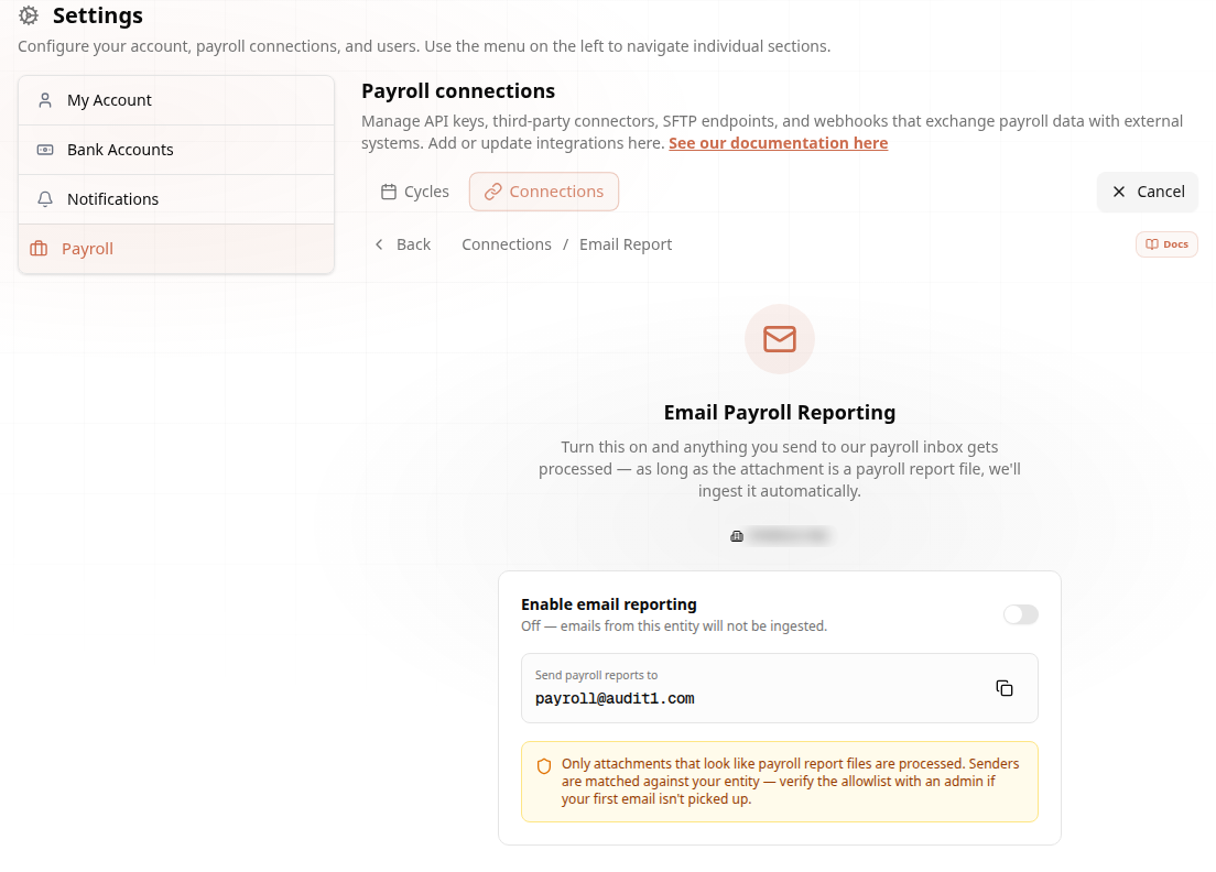 Email reporting setup